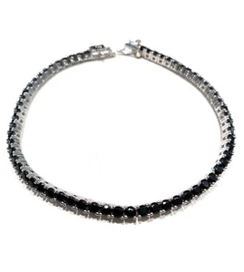 Bracciale Tennis Zirconi Neri Argento Sterling Rodio Bianco cm 20 - Imagen 1 de 4