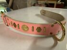 Pink Genuine Heavy Duty Leather Collar with Gold Brass Emblems (Medium Dogs)
