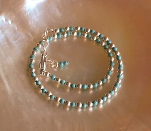 3mm Turquoise and 3mm Sterling Silver Bead Ankle Bracelet 8 to 10 Inches - Picture 1 of 12