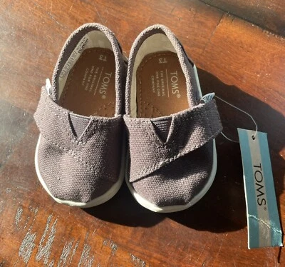 Toms Infant Toddler Size T3 Brown Canvas slip-on shoes NWT Hook Loop - Image 1 of 4