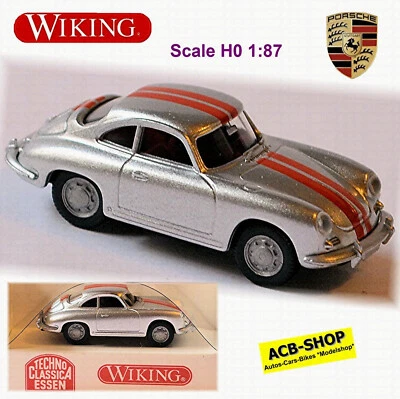 Porsche 356 C 1600 Sc Coupè 1963-65 Argento Ie Vino Rosso 1:87 Wiking 0814 03 - Immagine 1 di 3