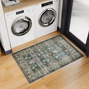 Vintage Washable Area Rug - 2x4 Indoor Door Mat Oriental Medallion Accent Thr... - Picture 1 of 7