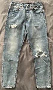 Levi’s Premium 501 S Skinny Jeans Lt Blue Wash Womens 26X28 DistressedButton Fly - Picture 1 of 15