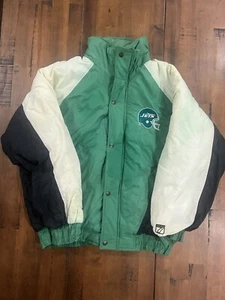 Vintage Mens L New York Jets 90s Logo 7 NFL Football Zip Up Puffer Parka Jacket - Picture 1 of 6