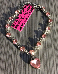 Betsey Johnson Pink Crystal Heart Charm Bracelet Brand New Beauty!