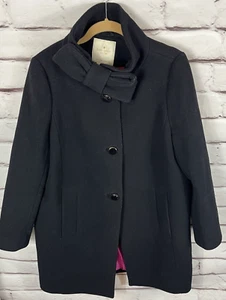 Kate Spade Women's Size 14 Black Button Up Long Sleeve Black Bow Wool Coat - Picture 1 of 9