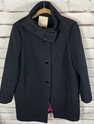 Cappotto donna nero Kate Spade taglia 14 con bottoni manica lunga nero fiocco lana