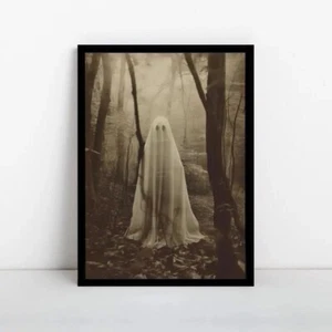 Ghost In The Forest Vintage Gothic Dark Picture Framed Canvas Art 60cm x 40 N1 - Picture 1 of 6