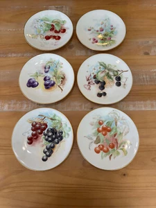 6 Limoges France 8.5” White Porcelain Salad/Dessert Plates with Fruits Berries - Picture 1 of 14