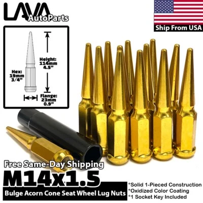 24x Gold 14x1.5 Spike Lug Nut Fit GMC Sierra 1500 Savana Yukon Canyon Acadia - Image 1 of 4