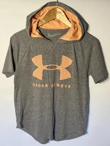 Under Armour Hoodie Wordmark T-shirt Short Sleeve | Ladies | Grey/Orange | XS - Picture 1 of 5