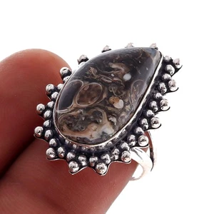 Anillo de joyería hecho a mano estilo étnico de piedras preciosas de ágata Turtella 7"" O722 - Imagen 1 de 4