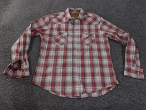 Wrangler Retro Western Hemd Herren Large rot grau kariert Perlen Druckknopf Cowboy Rodeo - Bild 1 von 13