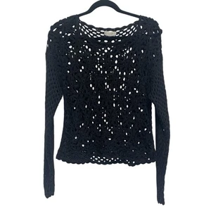 Vintage Esprit Y2K Black Flower Crochet Sweater Size S? Open Knit Pullover - Picture 1 of 8