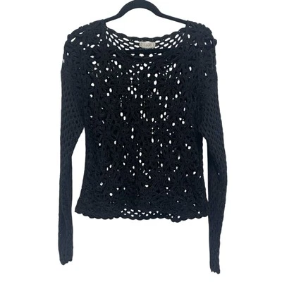 Vintage Esprit Y2K Black Flower Crochet Sweater Size S? Open Knit Pullover - Image 1 of 4