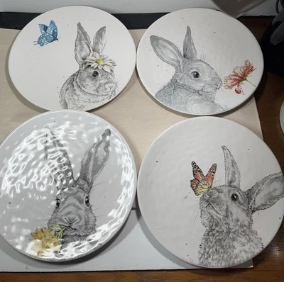 Pier 1 Imports EASTER SKETCH ART BUNNY SALAD Dessert Plates ~Set of 4  - Image 1 of 4