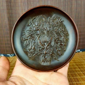 Antigua montaña rusa china de cobre macizo de nueve dragones piedra de tinta doble placa de dragón - Imagen 1 de 5