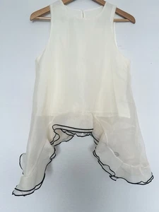J.ING Ivory Chiffon Sleeveless Blouse Contrast Trim Ruffle Hem Feminine Romantic - Foto 1 di 6