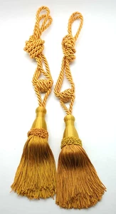 Pair of 2 Large Gold Curtain Drapery Chair Rope Tie Back Holds 6" Tassels - Picture 1 of 6