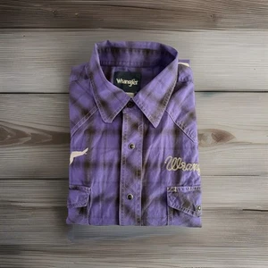 Camicia vintage Wrangler Brushpopper XL 17-35 Western Rodeo Cowboy 20X viola rara - Foto 1 di 2