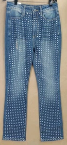 NEW Alice + Olivia Studded Straight Leg High Waist Denim Jeans Women's 26 NWT - Picture 1 of 7