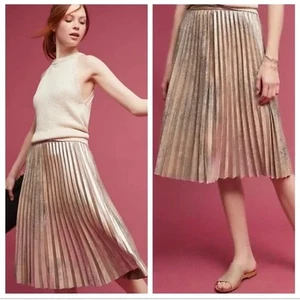 Preowned Anthropologie Maeve Metallic Pleated Skirt Size XL - Picture 1 of 12