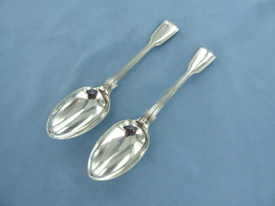 An antique pair of sterling silver fiddle thread dessert spoons. London 1858. - Image 1 of 4