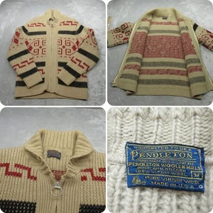 Pendleton Wool Sweater Men Medium Tan Cowichan Cardigan Aztec Heavy VTG 60s USA - Picture 1 of 11