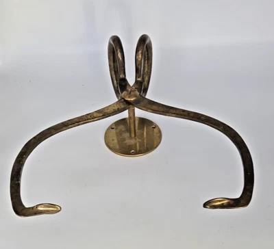 Vintage Solid Brass Wall Mount Ice Block Tongs Paper Towel Holder Coat Hanger - Image 1 of 4