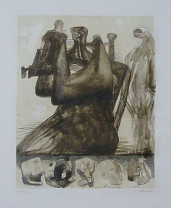 Henry Moore "Mother and Child with Border Design" Original Lithograph S/N - Bild 1 von 1