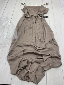 Express Women's Satin Belted Hi-Lo Sleeveless Midi Dress Taupe Brown Small NWT - Picture 1 of 6