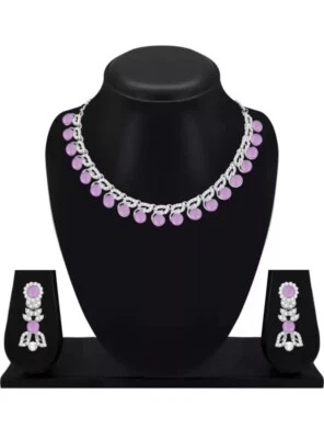 Gargantilla púrpura Kundan enchapado en plata para mujer joyería de boda collar conjunto de pendientes Foto 1 de 4