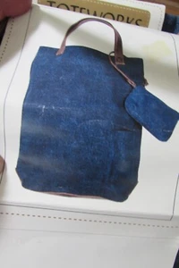 NEW/tags TOTEWORKS Fashion Leather Look Canvas/Denim tote w/pocket 14"x17"x3" - Picture 1 of 10