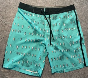 Mens Hurley Phantom Aqua Black Swim Shorts Yacht Patter Size 30 - Picture 1 of 8