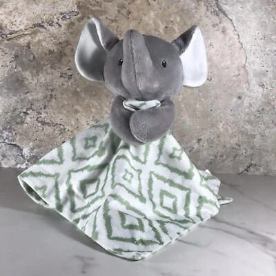 BABY ESSENTIALS ELEPHANT GREY GREEN DIAMOND PATTERN LOVEY SECURITY BLANKET - Image 1 of 4