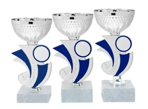 3er Serie Pokale 486 Silber/Blau mit Höhe=17,5-14,5 cm inkl. Emblem & Gravur - Bild 1 von 3