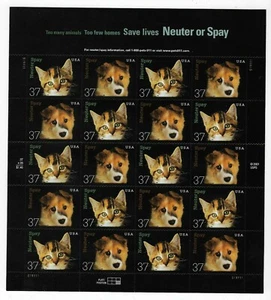 #3670-3671 (3671a) 37c Neuter and Spay - Cat & Dog - 2002 MNH Sheet of 20 - Picture 1 of 2