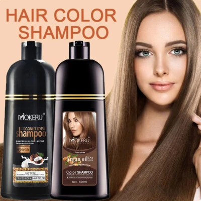 MOKERU 500ml Instant Herbal Hair Dye Colour Shampoo Fast Dye Black/Brown Permanent UK