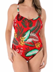 Fantasie Vilamoura Swimsuit Size 34F 12 Lollipop Red Floral Underwired Bra 6568 - Picture 1 of 12