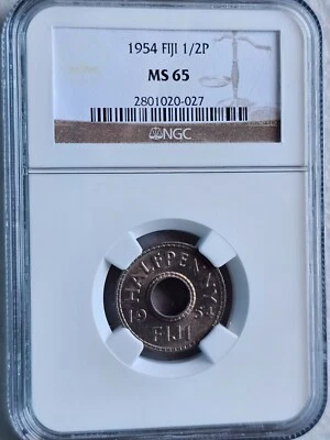 Fiji 1/2 Penny 1954 NGC MS 65 - Image 1 of 2
