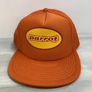 Vintage 80s Parrot Trucker Hat Snapback Cap Orange Trucking Mesh Speedway 🔥🚐 - Picture 1 of 7