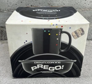 Crown Corning Prego 20-Pc Dinnerware Set Solid Black 9220 ITALY 1985 NEW BOX - Picture 1 of 12