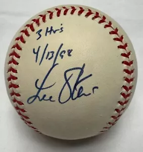 LEE STEVENS SIGNED OFFICIAL BUDIG AMERICAN LEAGUE BALL 3 HR INSCRIPTION RANGERS - Picture 1 of 2