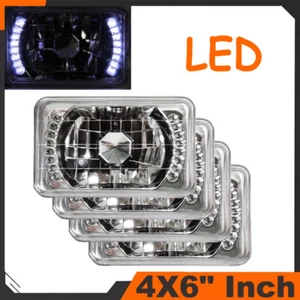 4PCS 4X6" Inch Headlights Square Lamp Chrome White LED Halo Sealed Beam Glass - Picture 1 of 9