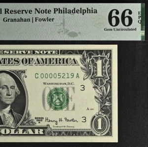1963A $1 Federal Reserve Note Philadelphia PMG 66EPQ gem low serial number 05219 - Picture 1 of 3