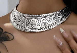 Grobe Silber Halskette Manschette groß groß Statement Choker Schmuck - Bild 1 von 5