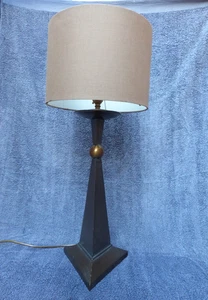 VINTAGE BRUTALIST TABLE LAMP BY CHELSOM METAL GOTHIC STYLE BASE WITH SHADE HEAVY - Picture 1 of 21