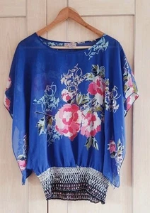 New Without Tags Ladies Blue Pink Floral Pattern Sheer Top Blouse Shirt Size 12 - Picture 1 of 1
