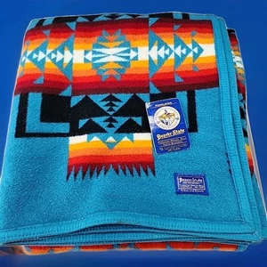Pendleton Beaver State Chief Joseph Jacquard Robe Decke Türkis 64x80 USA - Bild 1 von 8