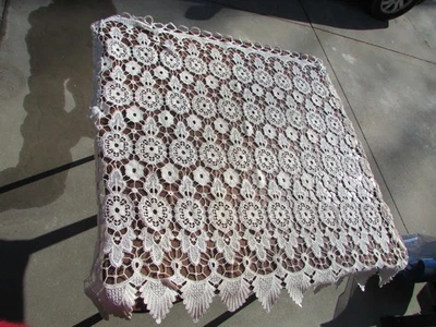 Panel de cortina inferior de vieira marfil diseño de ganchillo 34" ancho 35" largo Shabby Chic Foto 1 de 4